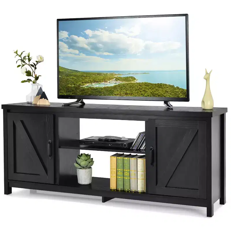 Costway 59'' TV Stand Media Console Center w/ Storage Cabinet for 65'' TV Natural\Black\Coffee