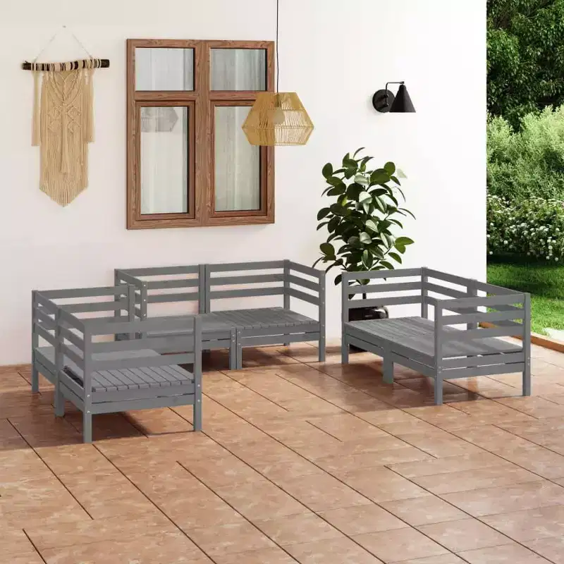 vidaXL Retro Style Solid Pinewood 6 Piece Patio Lounge Set in Gray - Comfortable Outdoor Furniture for Versatile Configuration & Easy Assembly