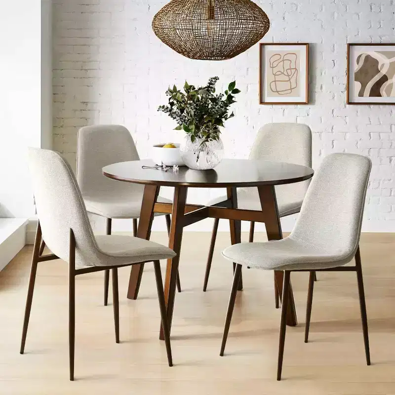 Modern Upholstered Dining Chairs Set of 4, Fabric Armless Accent Chairs with Curved Back and Walnut Metal Legs for Dining Room - Panipeachy