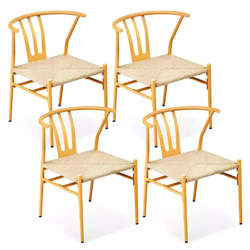 Karl Home | Yellow Metal-framed Weave Dining Chair (4-Pack)