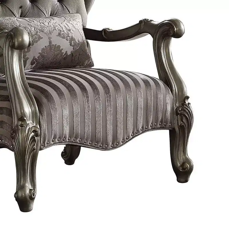 Versailles Chair with 1 Pillow Velvet/Antique Platinum Finish - Acme Furniture