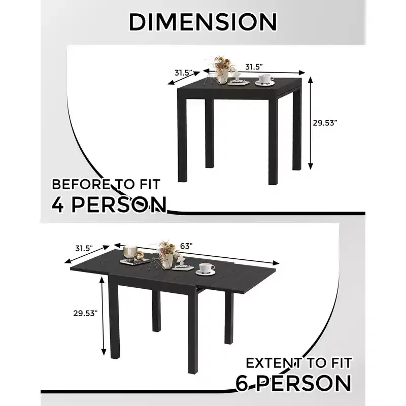 Aluminum Iron Plate Wood Grain Extendable Dining TableExpandable Rectangular Dining Table for Porch Backyard Balcony
