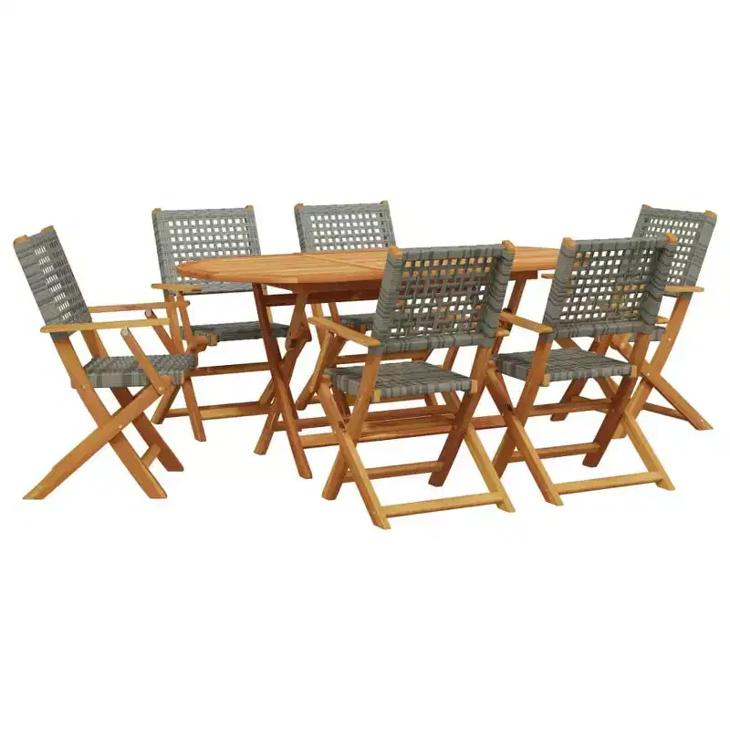 vidaXL Garden Dining Set Grey Solid acacia wood, PE rattan Medium