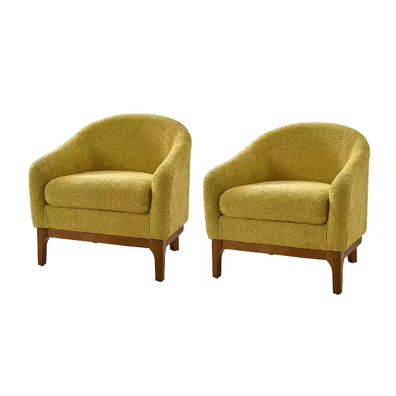 Boucle Barrel Armchair Set of 2 Solid Wood Legs High-Density Foam Dual-Sided Cushion