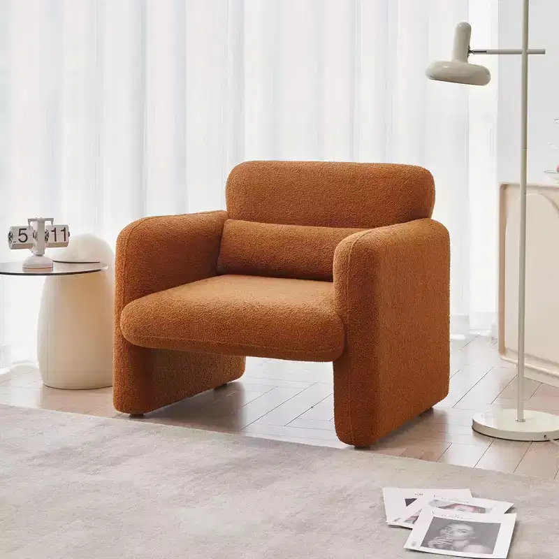 MAYEERTY Modern Lamb Fabric Loveseat Sofa Solid Wood Frame Toss Pillow Included