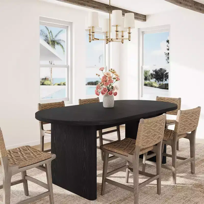 Large Farmhouse Dining Table for 6-8, Long Kitchen Table with Thick Wood Base for Dining Room & Living Room