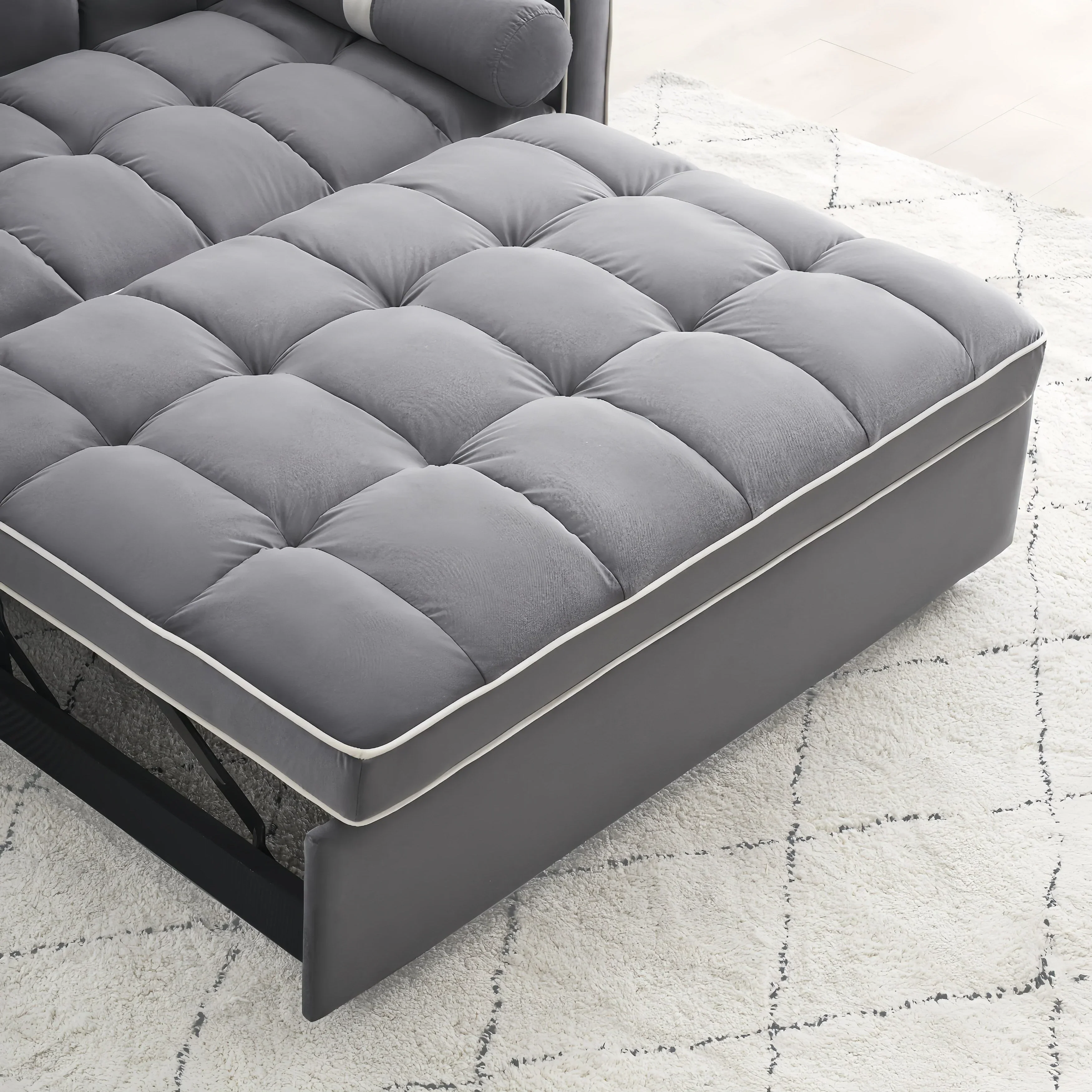 Velvet Convertible 55'' 2-Seater Sleeper Sofa with Pull-Out Bed, Adjustable Recline, Side Pockets, and Phone Holder