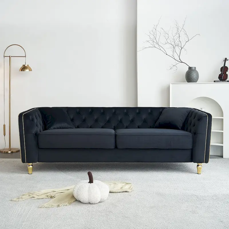 Luxurious Modern Tufted Velvet Sofa with Gold Metal Legs