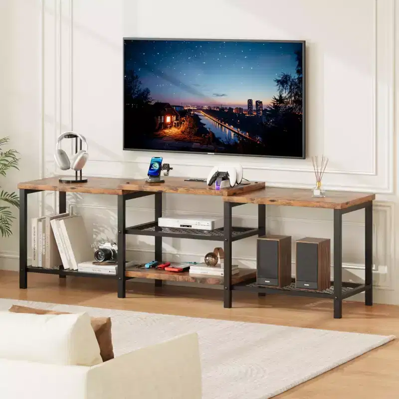 GustoWave Large TV Stand to 75 Inch TV, Entertainment Center with Power Outlet & 3-Tier Open Storage Shelves