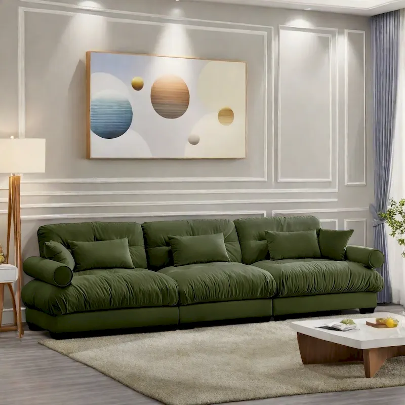 130 Velvet Modular 5-Seat Sofa with Cloud Cushion Sectional and Bolster Headrests