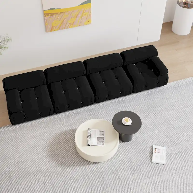 Black Velvet Upholstered Sectional Sofa