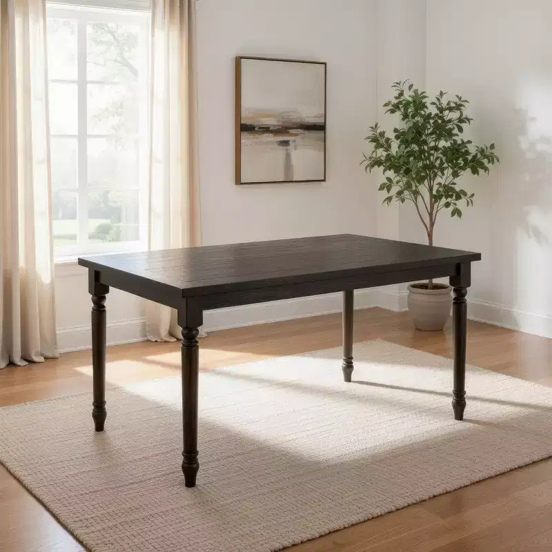 Hampton Style Wooden Dining Table with Rectangular Top and Turned Legs, Gray