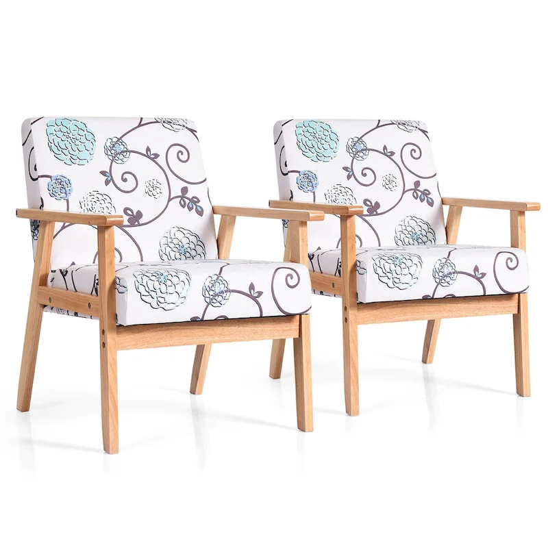 Gymax 2PCS Accent Armchair Upholstered Chair Home Office w/ Wooden - 25 x 26.5 x 32