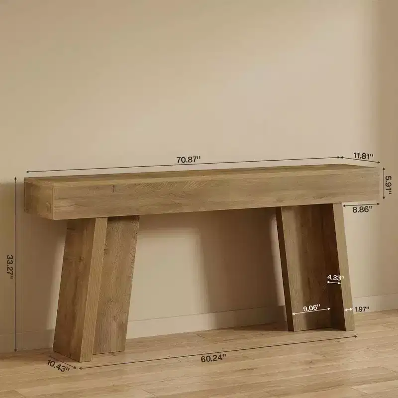 JVNOXK Country Style Extra Long 2-Tier End Table Rustic Side Table for Living Room Entryway