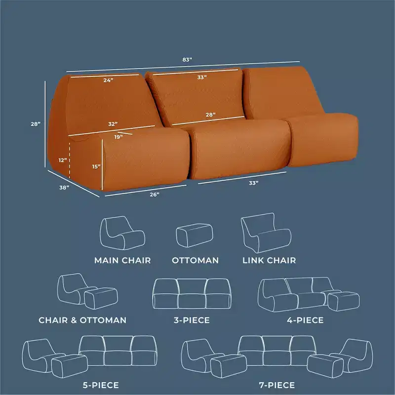 Big Joe Solvana Outdoor Patio Furniture Set, Weather-Resistant Cool Touch Silicone Stitched Leather Sofa, 3 Piece Sectional, Honey Sand