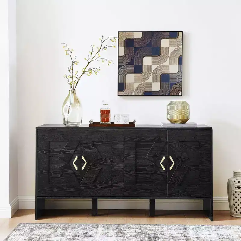 Okak Modern Buffet Cabinet with Storage,Fluted Sideboard with Geometric Pattern & Adjustable Shelves for Entryway/Kitchen/Dining Room