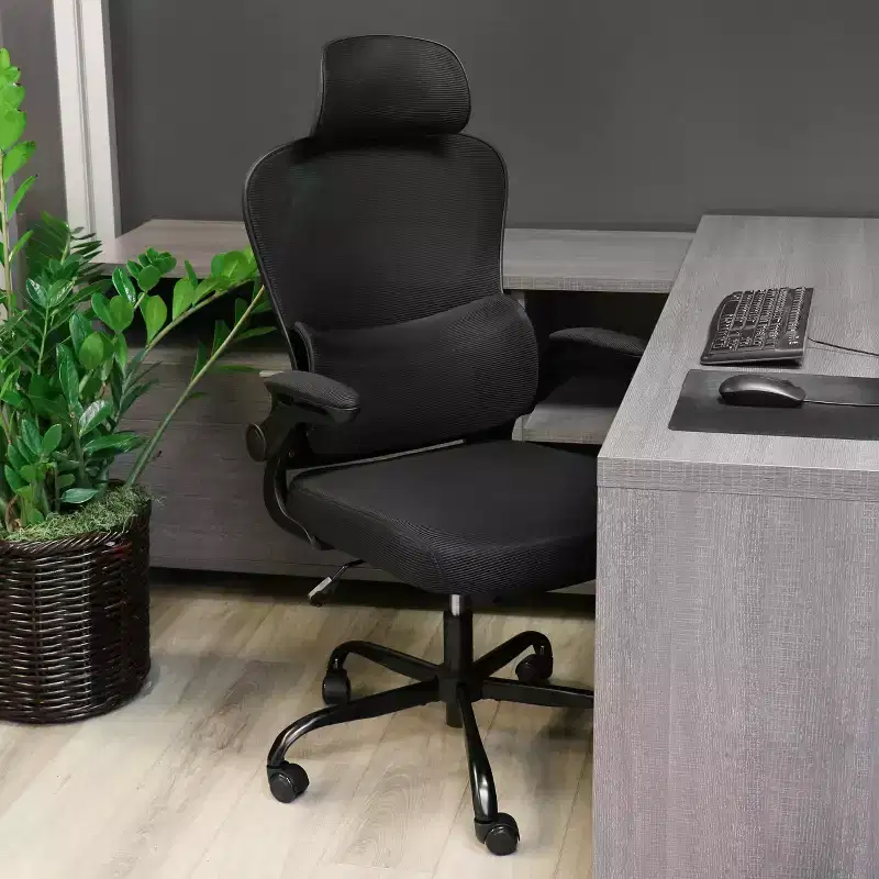 Elama High Back Adjustable Mesh and Fabric Office Chair with Metal Base and Adjustable Head Rest