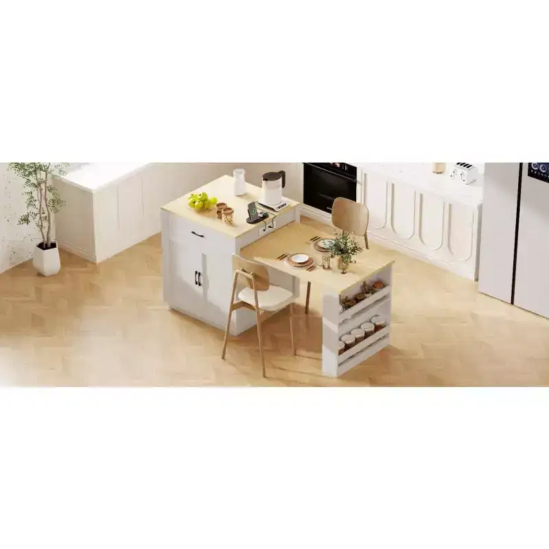 Kitchen with Dining Table, Kitchen Table with Outlet,2 Drawers 2 Side Shelves