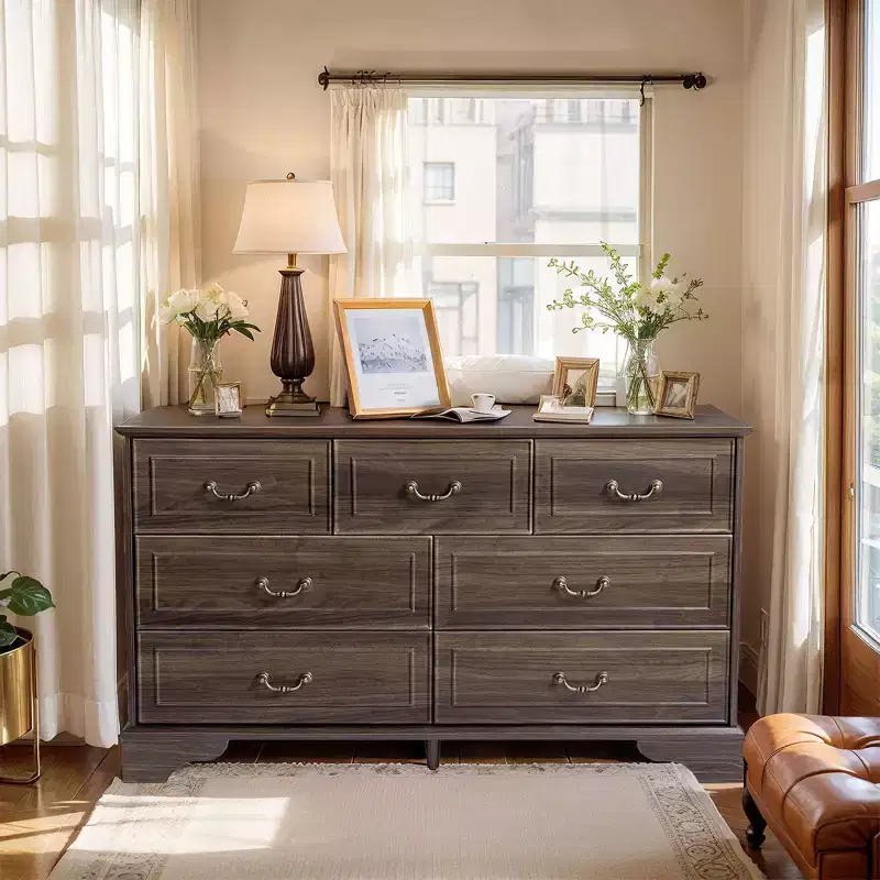 Karl Home 7-Drawer Brown MDF (Medium-Density Fiberboard) 53.94in. W Chest of Drawer