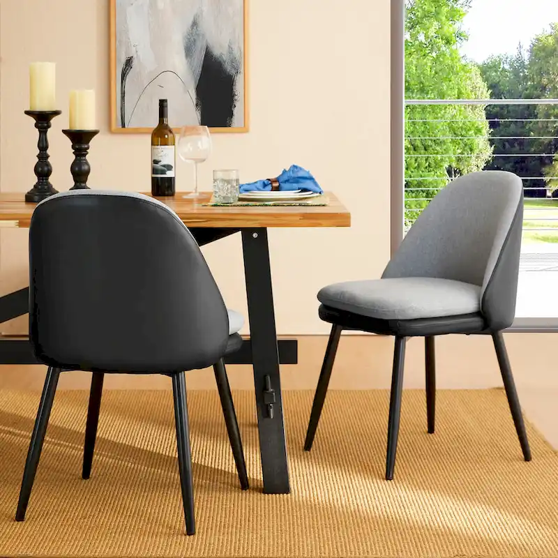 Glitzhome Set of 4 Mid-Century Leatherette Stitched Dining Accent Armchairs
