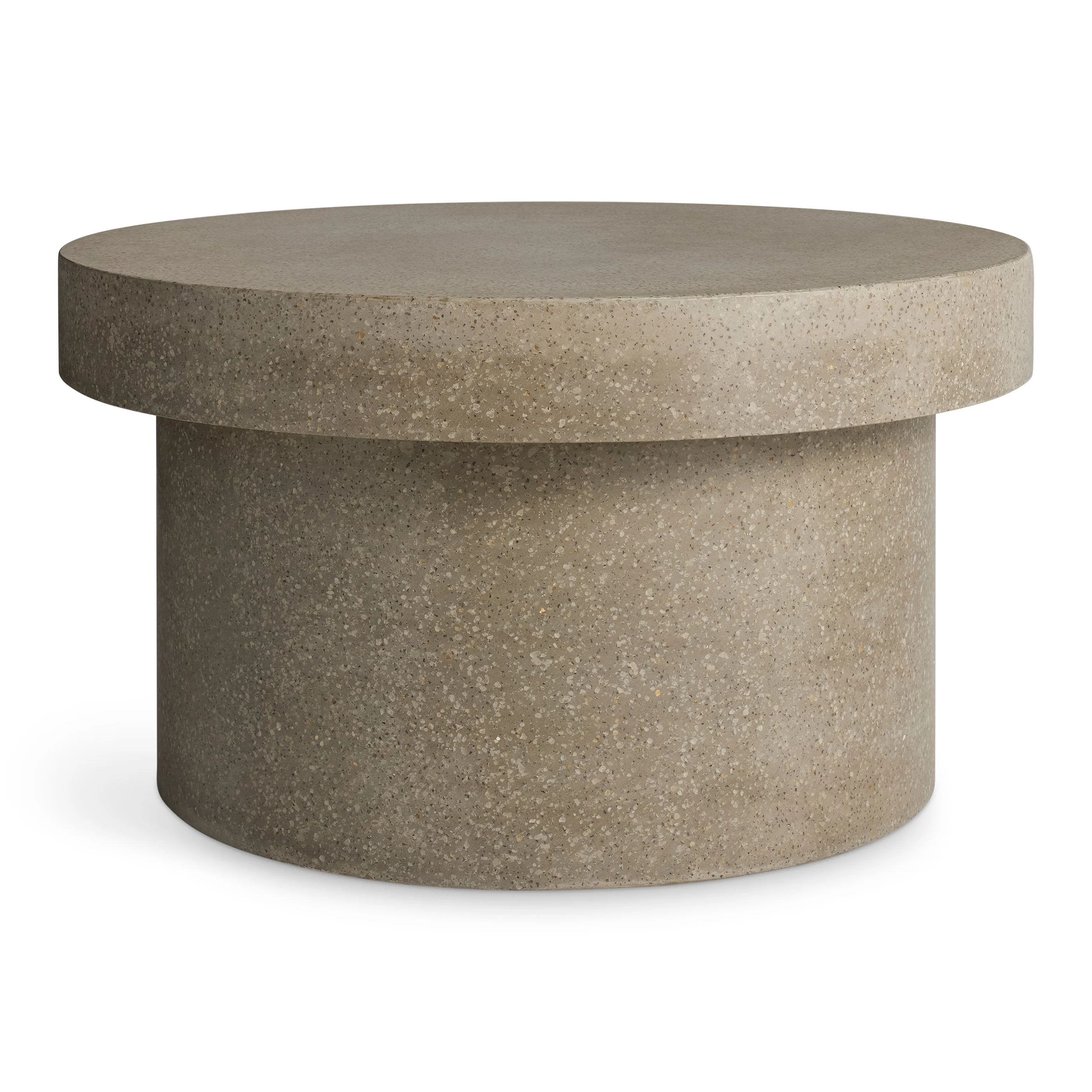Modern Terrazzo Cement Coffee Table with Cylindrical Pedestal for Living Room