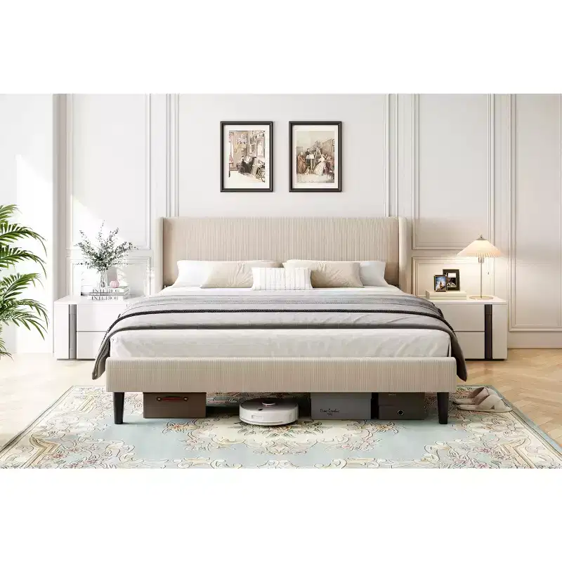Upholstered Bed Frame with Wingback Headboard, Velvet Upholstery Platform Bed,No Box Spring Needed, Durable Wood Slats Support, Easy Assembly