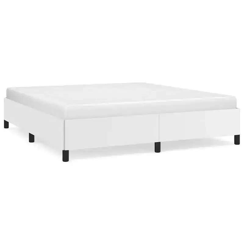 Bed Frame White Faux leather, plywood, engineered wood King
