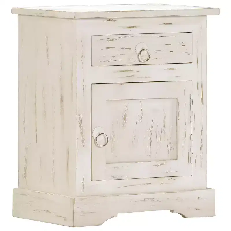 Bedside Cabinet White Solid mango wood 15.7 x 11.8 x 19.7 in
