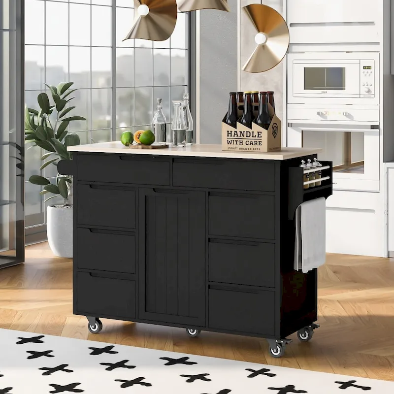53 in. W Kitchen Island with Countertop and Drawers - N/A