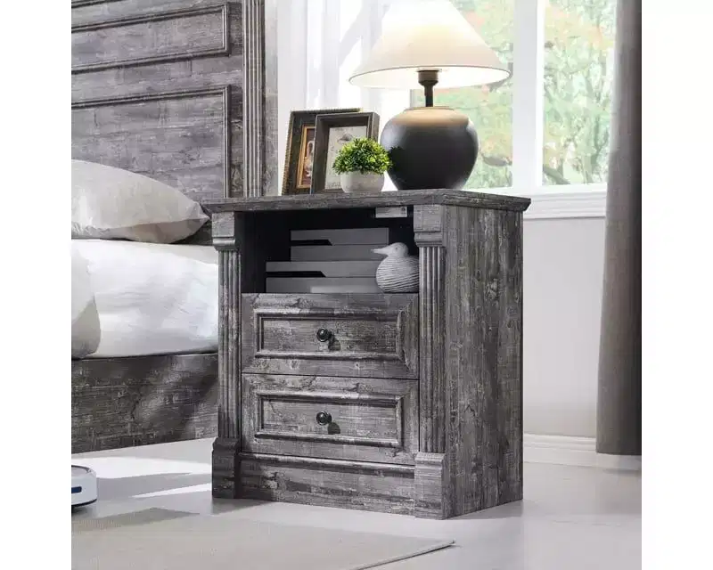 26 Nightstand with Charging, 23.6 Farmhouse Table Open Shelf & 2 Drawers
