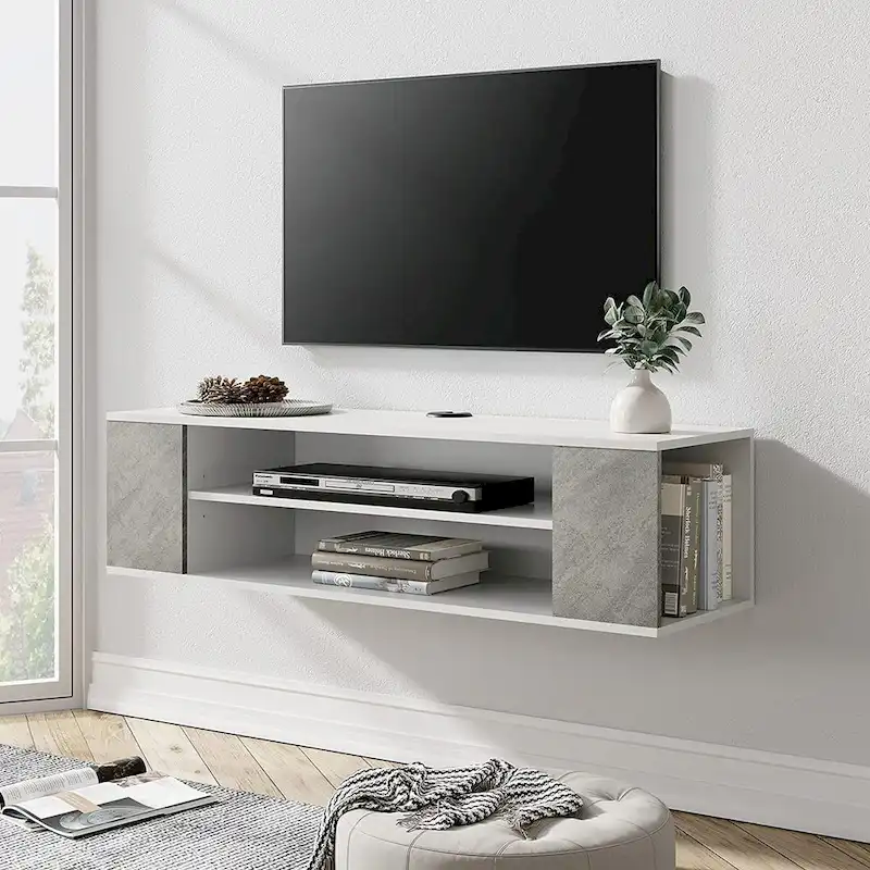 WAMPAT Floating TV Stand Shelf Wall Mounted Entertainment Center Floating Cabinet Media Hutch Under TV, 39 Inch