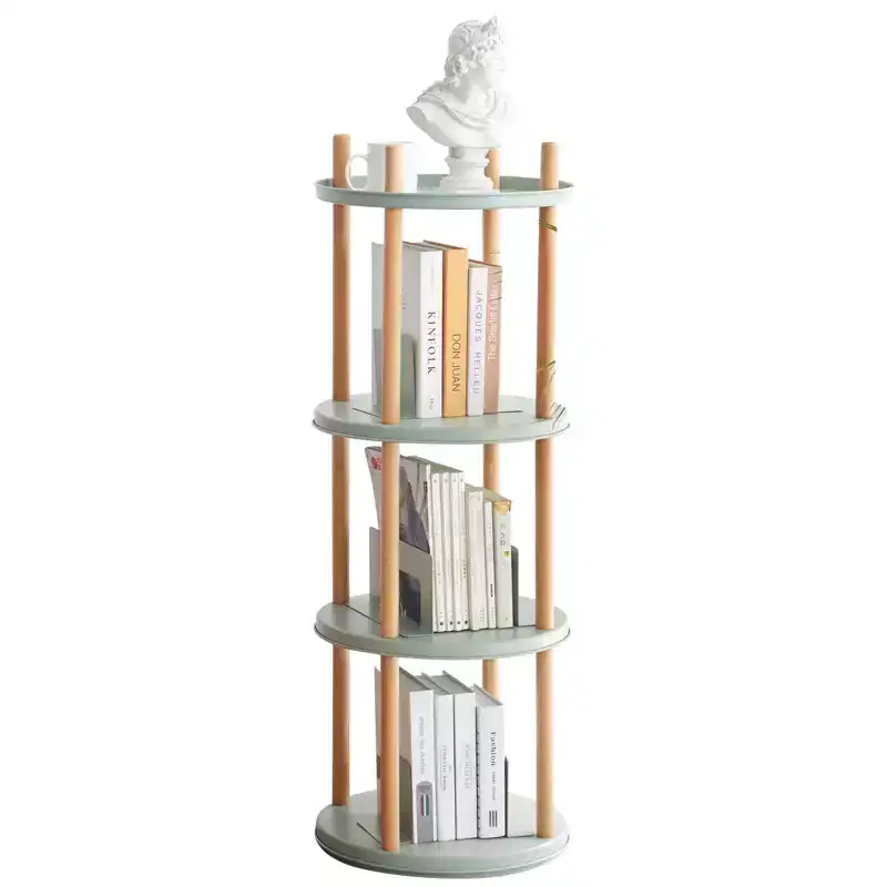 MAYEERTY 360 Rotating 4-Tier Bookshelf, Multifunctional Compact Storage Rack for Living Room Bedroom Study Kitchen