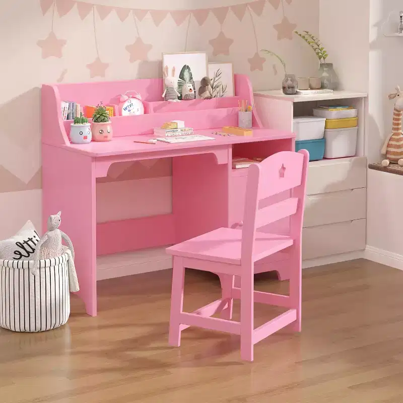 Garvee Kids Desk with Chair,Study Desk with Hutch, Storage Cabinet, Wooden Children Table for Bedroom & Study Room