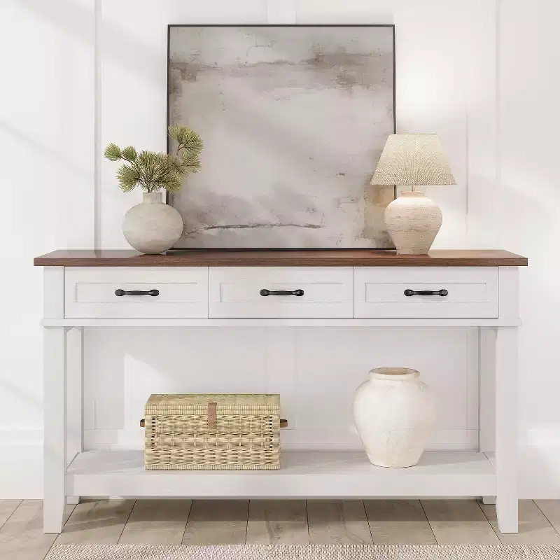 Entryway Table, Console Table with Storage Drawers, 3 Tier Farmhouse Wooden Sofa Table, Hallway Table for Entryway, Living Room