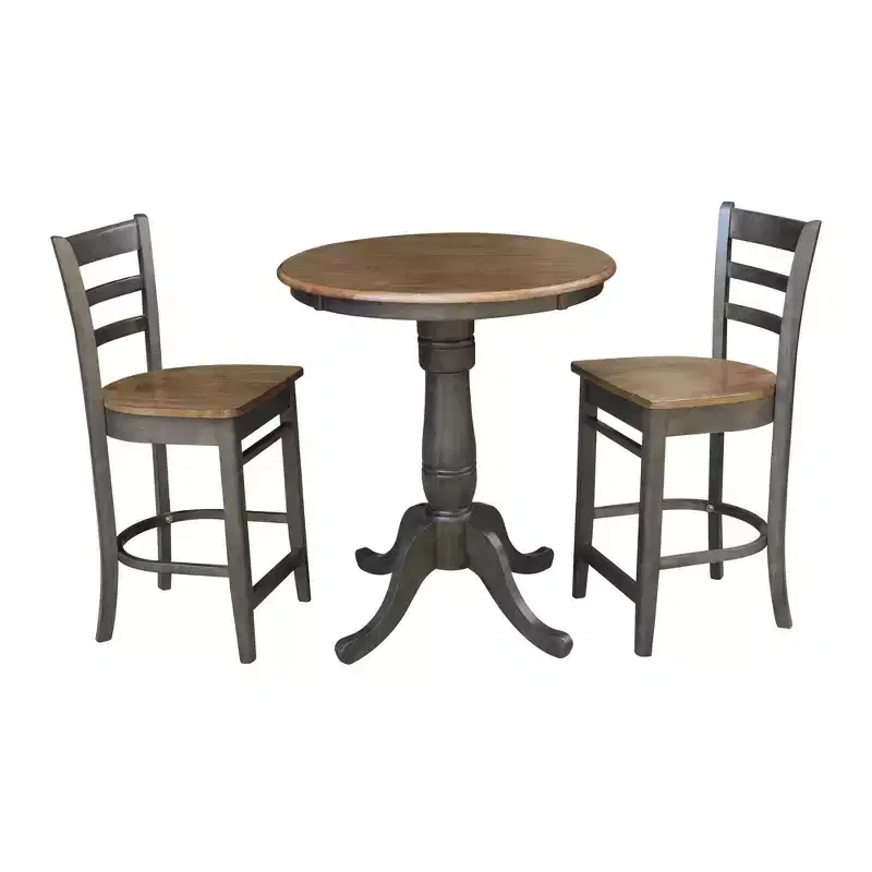 30" Austin Round Pedestal Counter Height Dining Set with 2 Emily Stools Hickory Brown - International Concepts