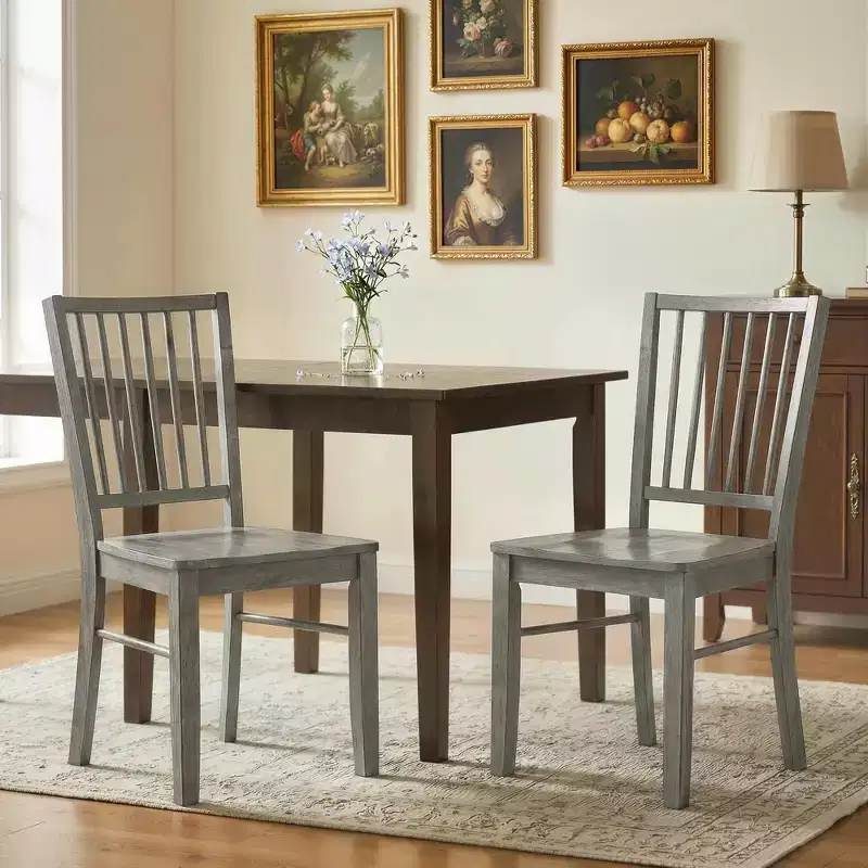 HOMCOM Dining Chairs Set of 2 Ergonomic Solid Wood, Armless Kitchen Chairs with Rubberwood Legs