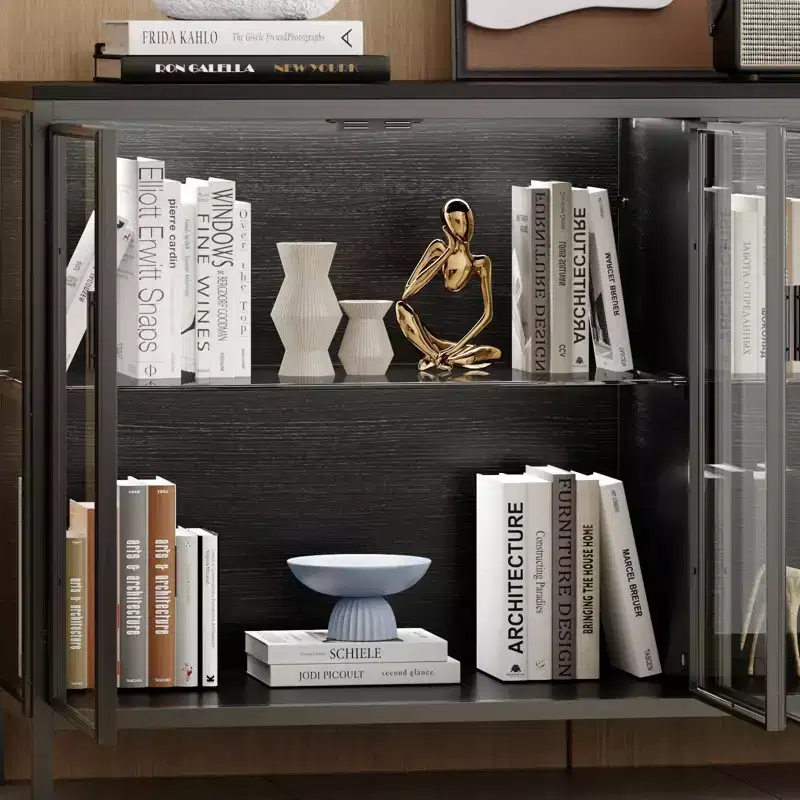 Famapy Black Tempered Glass Display Cabinet Illuminating Your Home with Style and Function