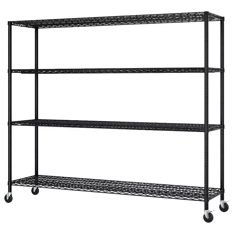 Black 4-Tier Adjustable Tier Spacing With Adjustable Casters