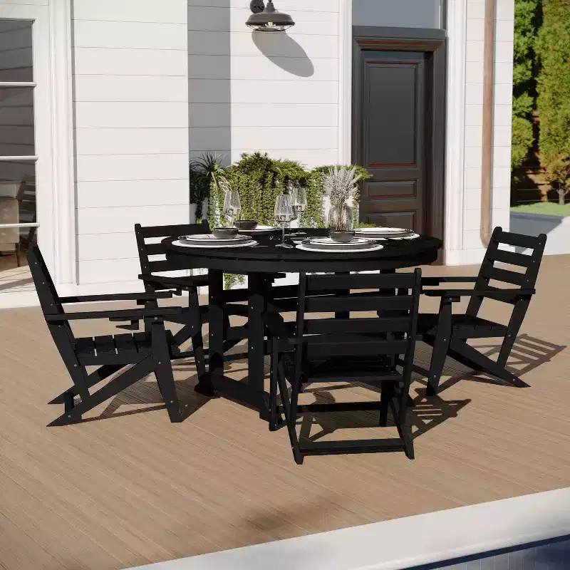 Merrick Lane 5 PC Adirondack Table and Chairs with Fold Out Cupholders in Recycled HDPE