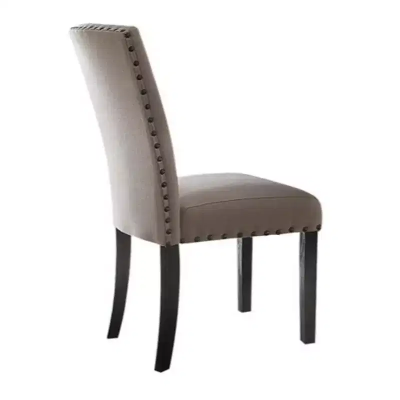 Royal Hamton Nailhead Trim Fabric Upholstered Wooden Side Chair, Set of 2, Beige and Brown