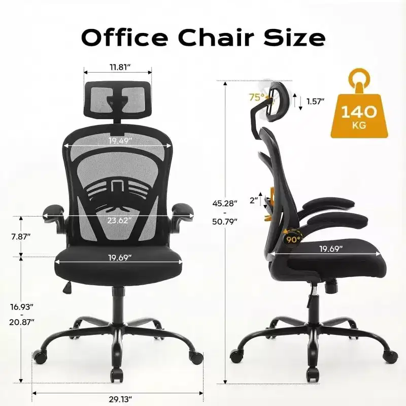 Comfy Ergonomic Office Chair with Flip-Up Armrests, Wide Seat Computer Desk Chair with Lumbar Support for Bedroom, Study Room & Student Gaming