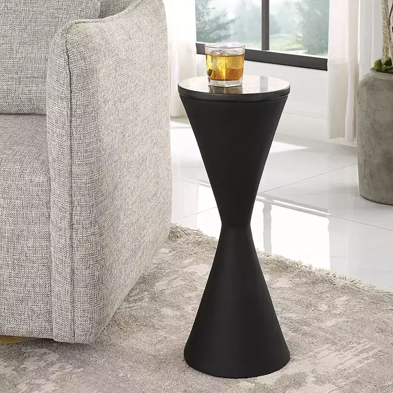 Uttermost Time's Up 9W Textured Matte Black Hourglass Drink Table