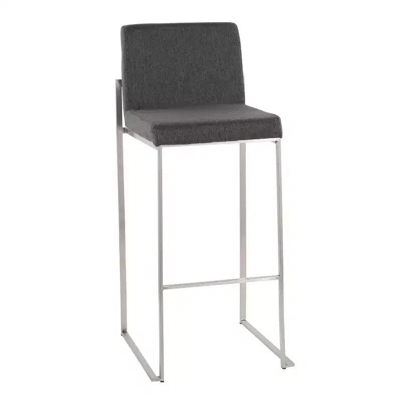 LumiSource Set of 3 Fuji High Back Barstools Stainless Steel/Charcoal Fabric