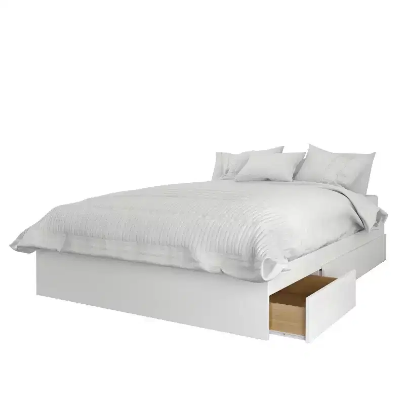 Full Milton 3 Drawer Storage Bed with Headboard Bark Gray/White - Nexera: Contemporary Design, MDF Composite Frame, No Mattress Included