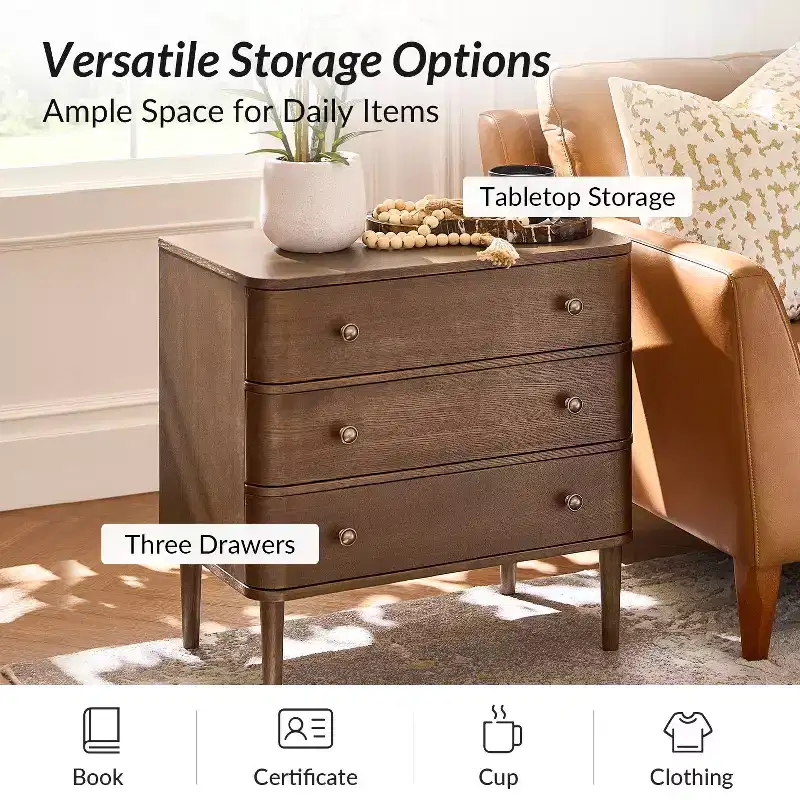 Noah Modern 26W 3-Drawer End Table Set of 2 with Solid Wood Legs Built-in Outlet|ART OF LIVING DESIGNS-WALNUT