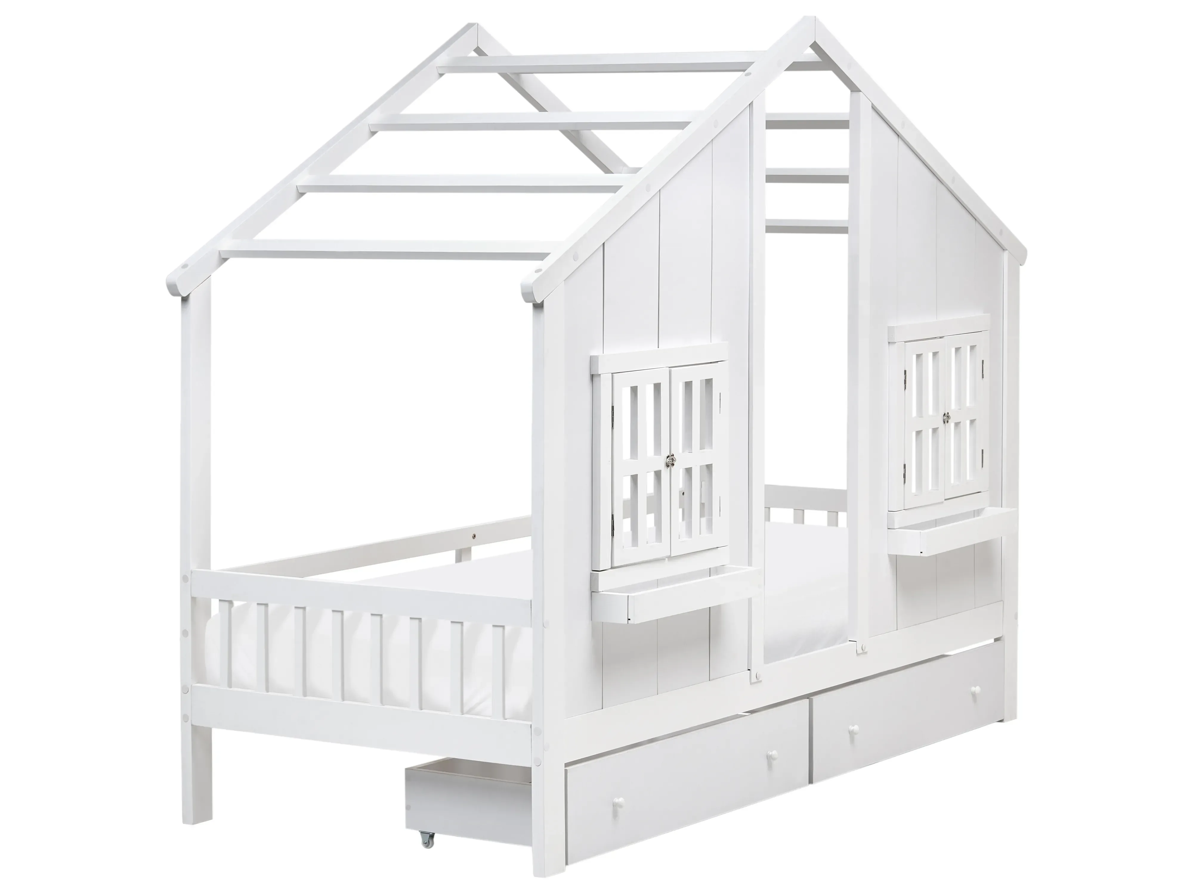 Letto per bambini con cassetti Casa Legno di pino 90 x 200 cm Bianco