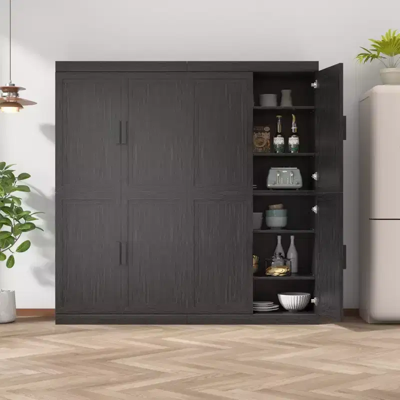 62x62x16 Wood Accent Cabinet in Black, Storage Organizer with Adjustable Shelves for Kitchen Bedroom Entryway Living Room Dinning Room