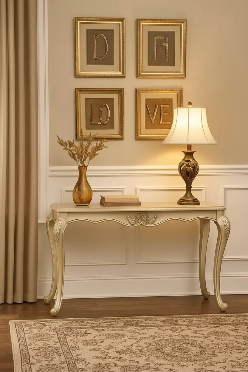 Royal Hampton Sofa Table, Ornate Classic European Champagne Gold Wood 52 Inch