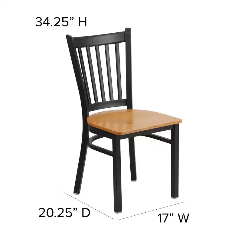 Black Metal Frame Vertical Back Dining Chair – Vinyl or Wood Seat, Seats 1