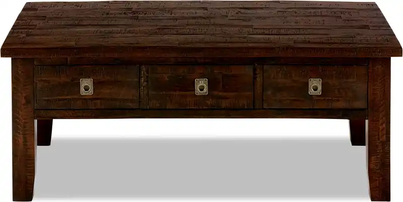 48 Rustic Coffee Table with Storage and Casters - Dark Brown Wood